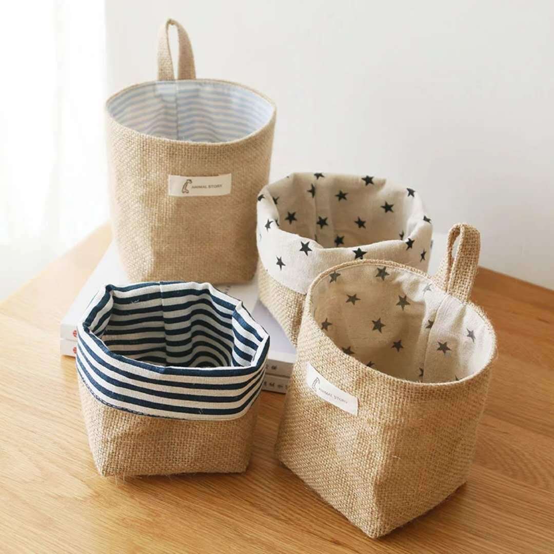 Petits sacs de rangement suspendus en coton et lin - Rangement