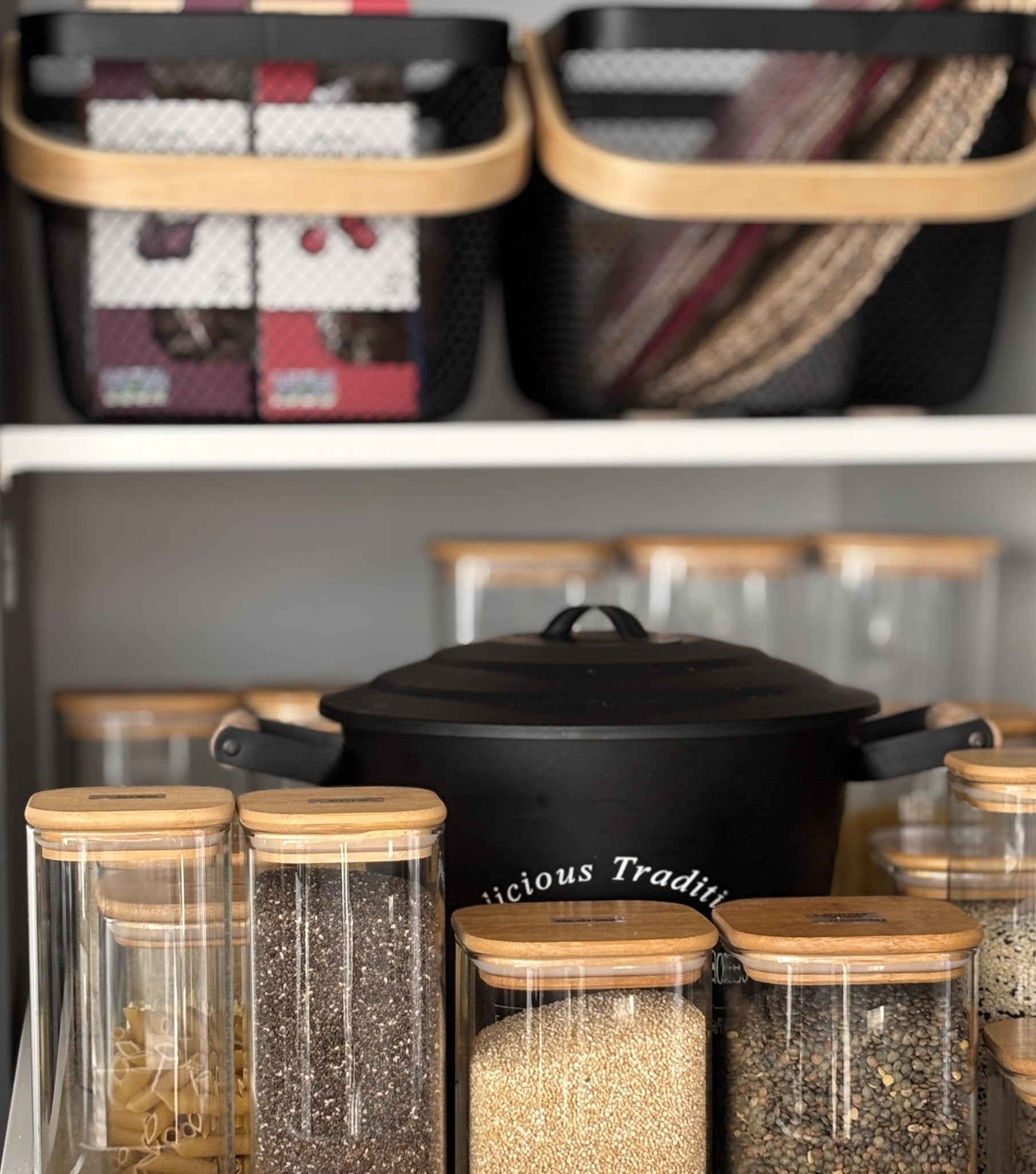 Bocaux en verre avec couvercle en bambou — set de 12 — organisation et décoration de cuisine