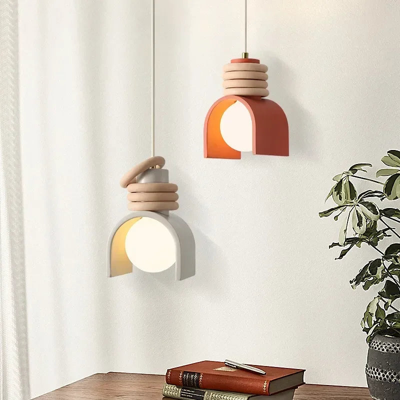 Suspension Wabi-Sabi Macaron – luminaire rétro en résine