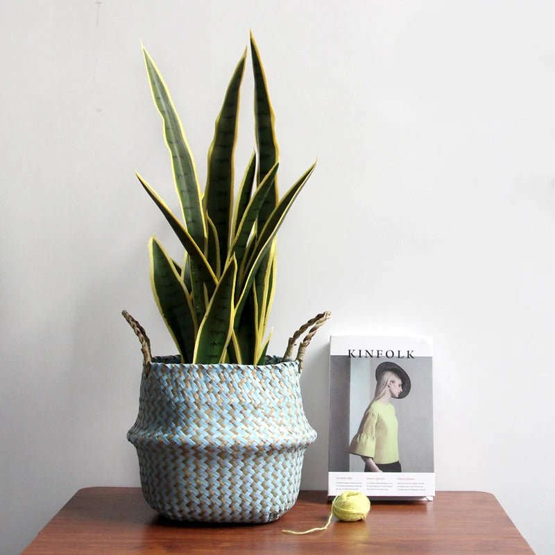 Panier en Osier Bohème Rayé – Rangement, Linge ou Cache - Pot Pliable - Maison Fantine